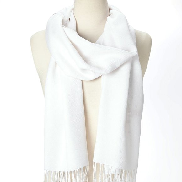 Oussum Ladies White Soft Silky Scarf With Fringe Scarves for Women Gifts - Picture 3 of 6